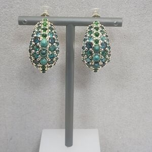 NWT Kendra Scott Gold/Green Freshwater Pearl/Crystal Pave SM Half Hoop Earrings